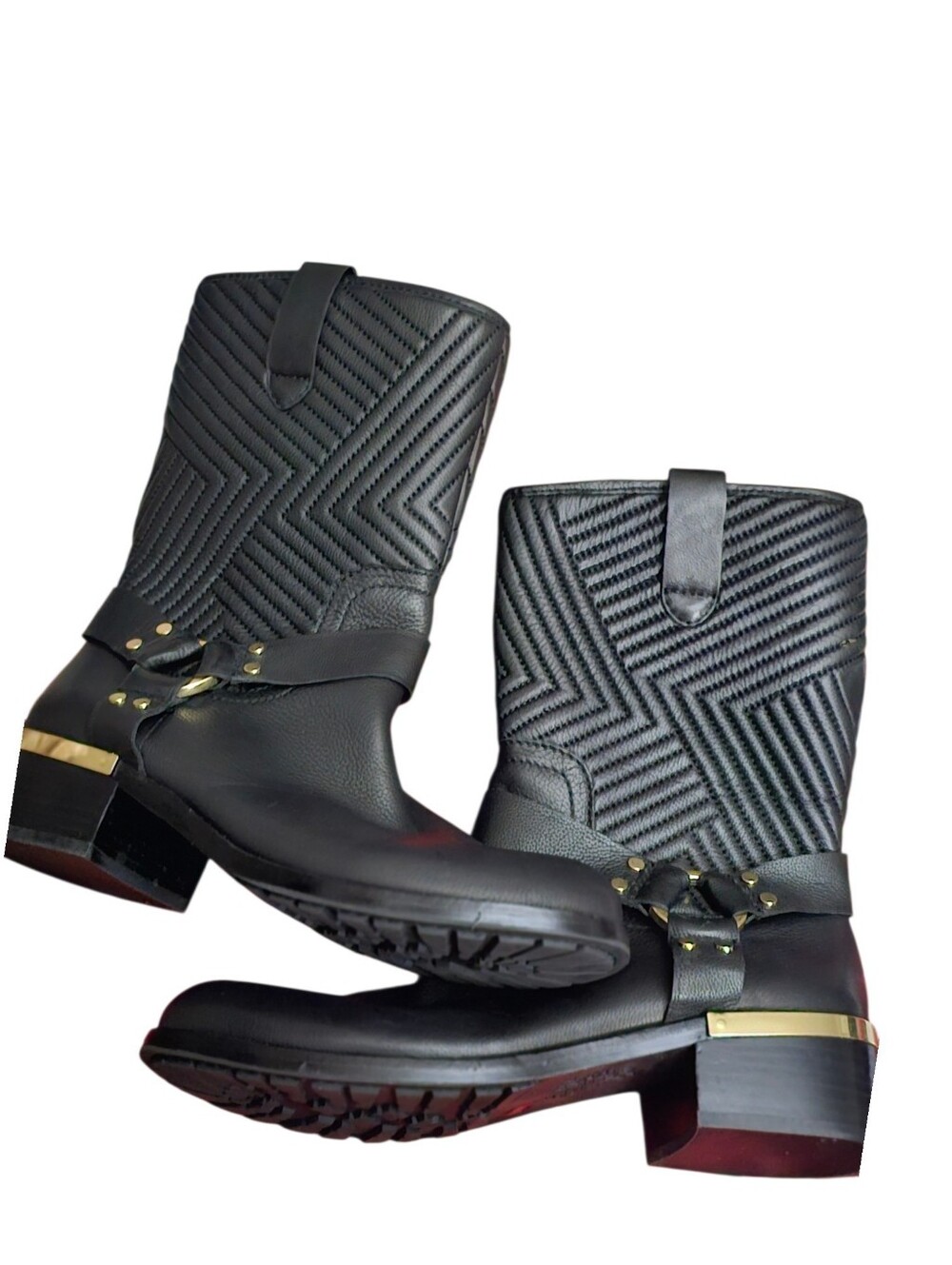 Vince Camuto Waldan Quilted Leather Moto Harness Boots Black 9.5 NWOT